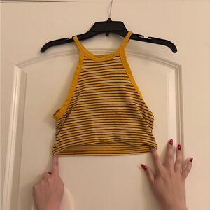 Zara Yellow and Black Fitted Crop Tank Top